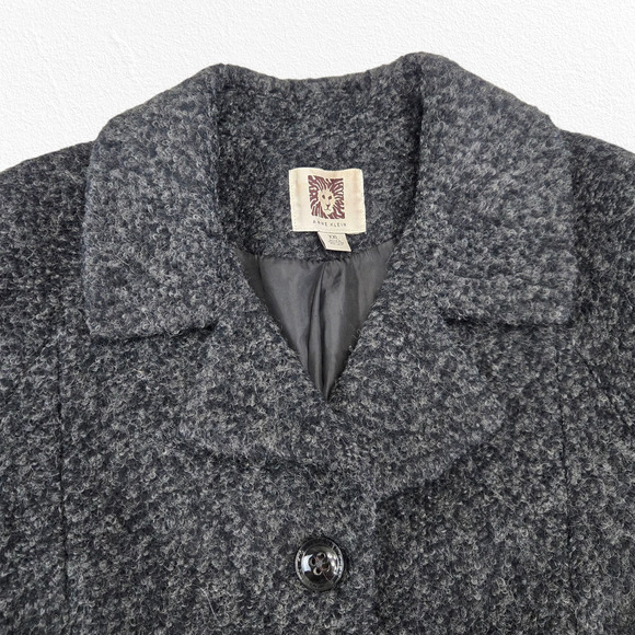 Y2K Anne Klein Charcoal Gray Wool Blend Button Front Peacoat Overcoat Size XXL - Picture 3 of 11